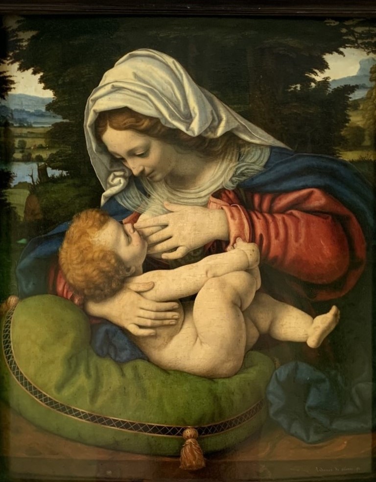 María guðsmóðir gefur barninu Jesúbarninu brjóst, eftir Andrea di Bartolo (1465-1524), frá 1509. Olía á striga. Louvre-safnið. Mynd: Kirkjublaðið.is